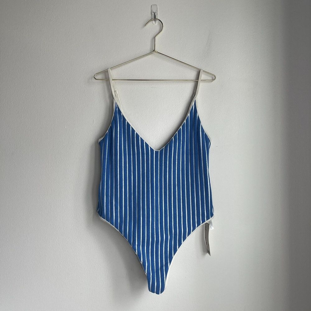 Out From Under Striped Terry Cloth One Piece Swimsuit in Blue Size LARGE NEW